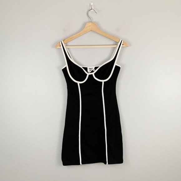 Princess Polly Jazmin Mini Dress Black White NWT Ribbed Clubbing Party US 6 - Picture 1 of 10